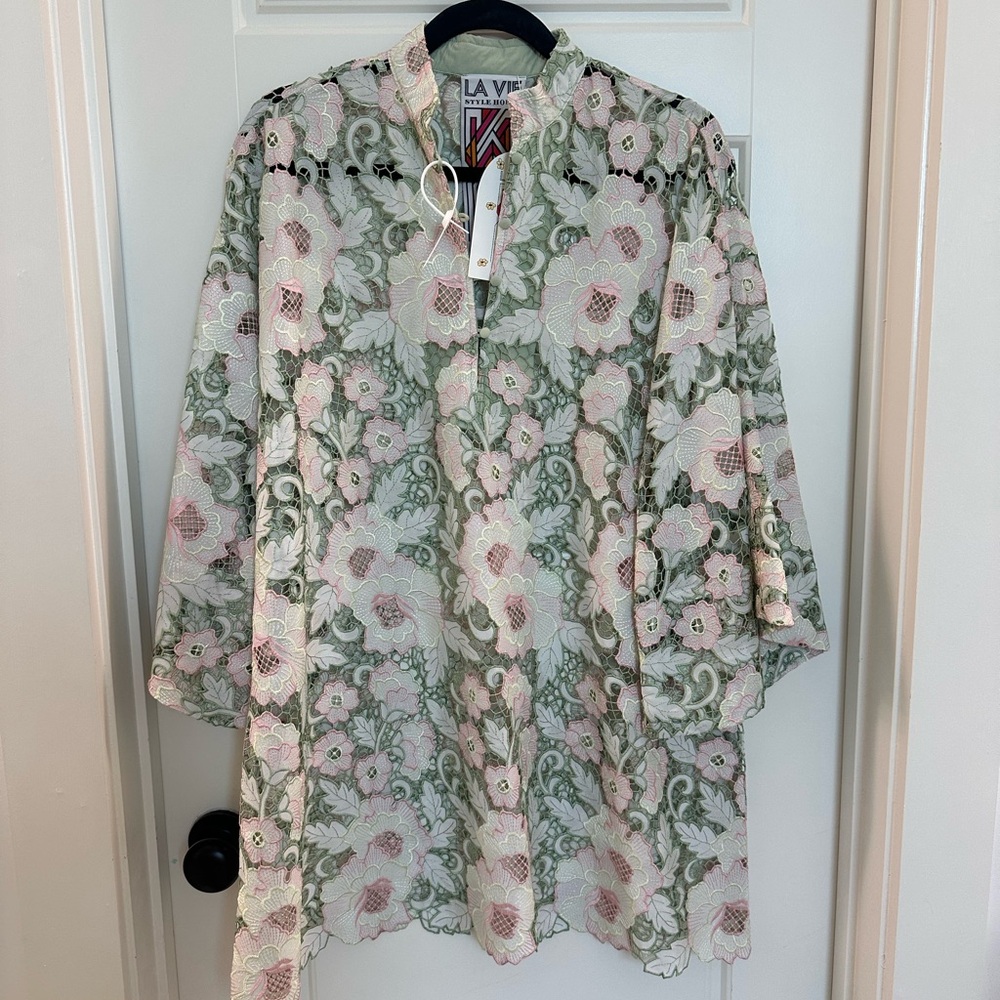 La Vie Style House green and pink mini caftan